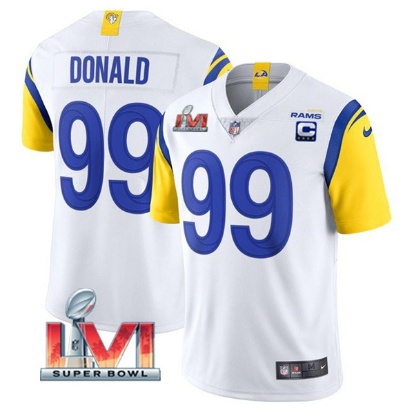 Men's Los Angeles Rams #99 Aaron Donald White 2022 With C Patch Super Bowl LVI Vapor Limited Jersey - Click Image to Close